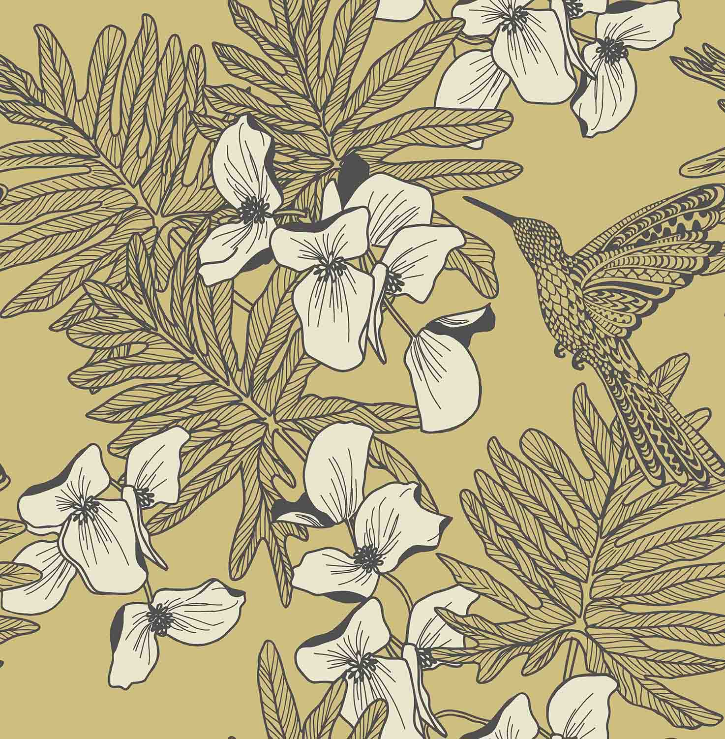 Обои 1838 Wallcoverings Aurora Hummingbird Mustard 1804-117-01